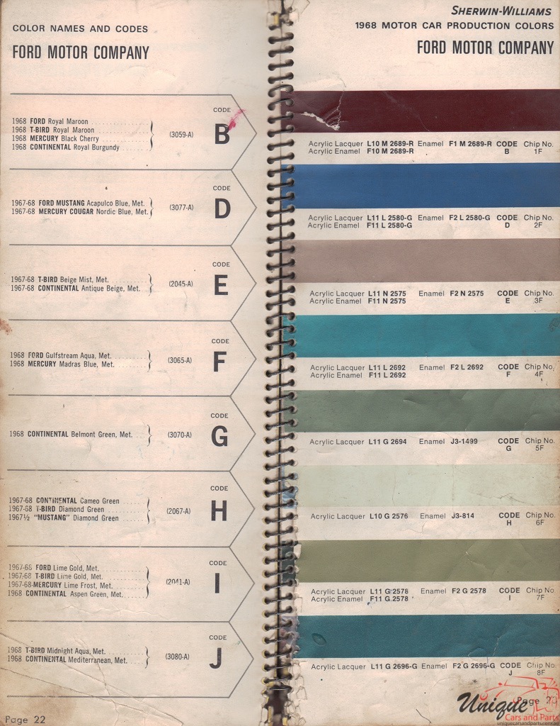 1968 Ford Paint Charts Williams